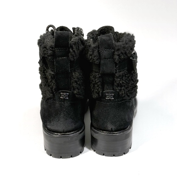 New SAM EDELMAN Tenlee Shearling Leather Lace Up Hiking Boots Black 7 - Picture 6 of 8